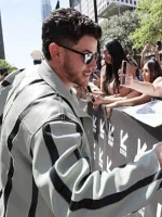 Power Ballad Movie Nick Jonas Grey & Black Leather Jacket