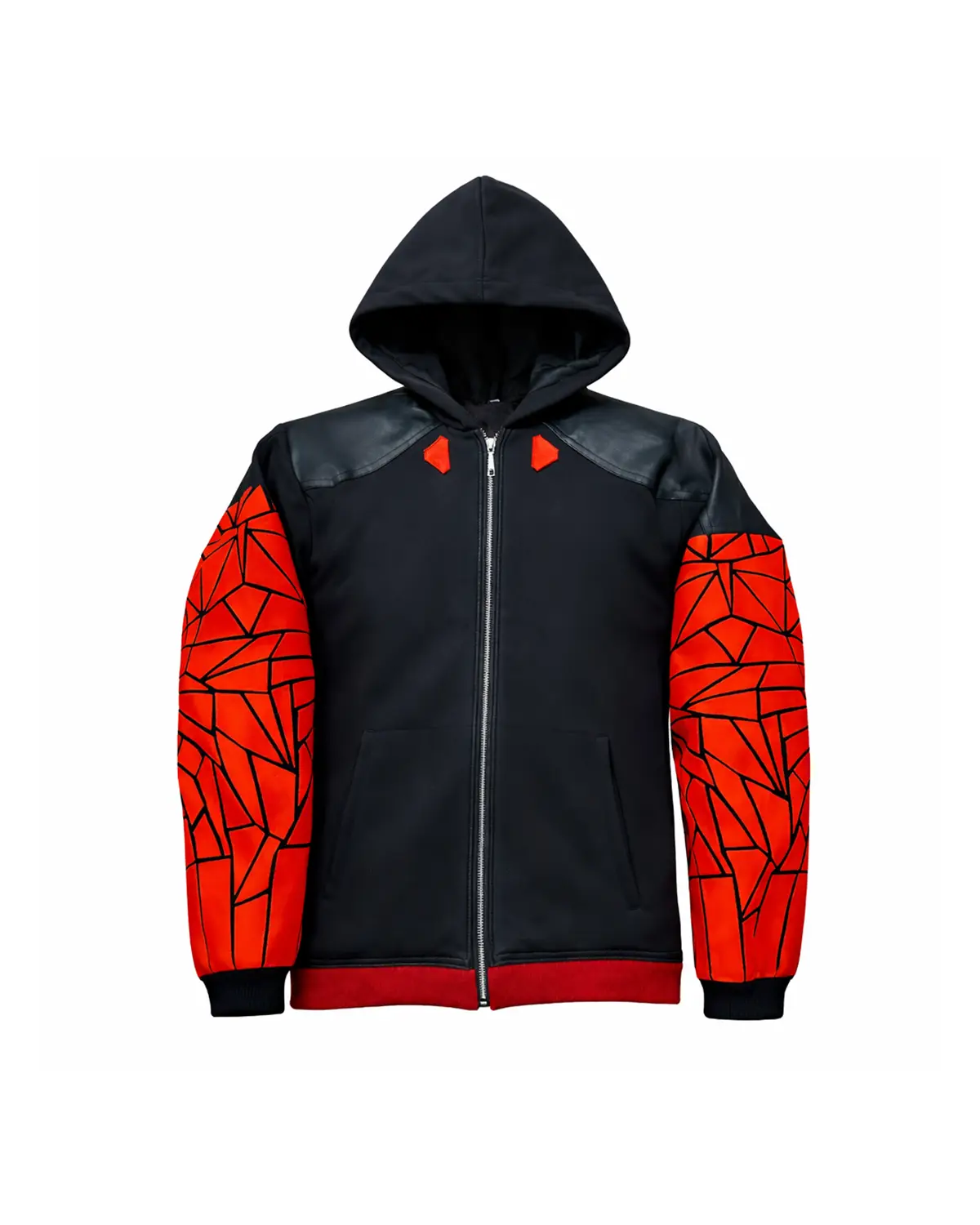 Spider man Red and Black Leather Hoodie 01 Spider man Red and Black Leather Hoodie