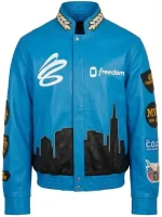 Stephen Curry Blue Leather Jacket