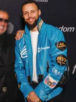 Stephen Curry Blue Leather Jacket