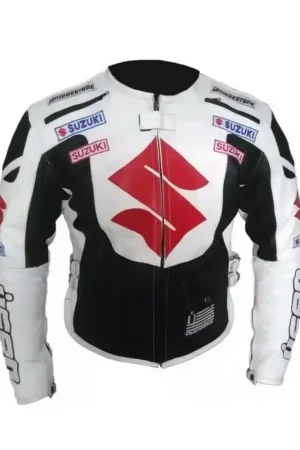 Suzuki Motorcycle White Leather Jacket
