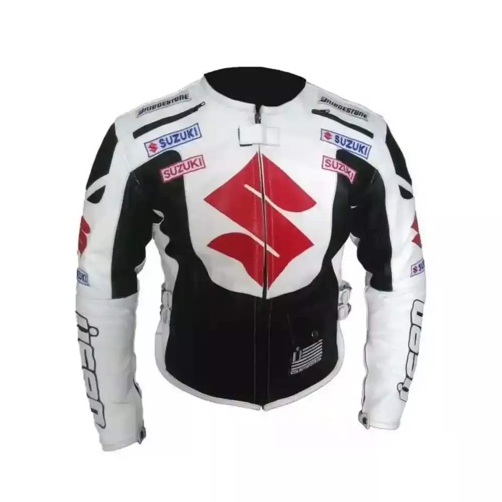 Suzuki Motorcycle White Leather Jacket 01 Suzuki Motorcycle White Leather Jacket