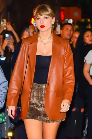 Taylor Swift Brown Leather Blazer