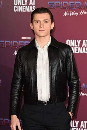 Spider Man No Way Home Movie Event Tom Holland Black Leather Jacket