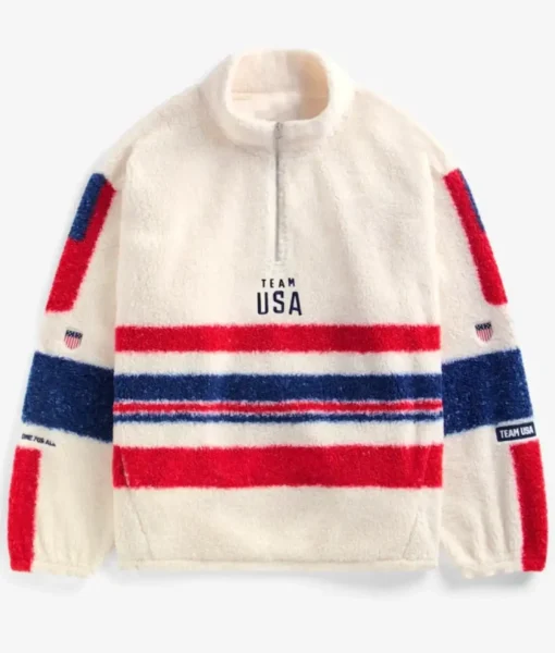 USA Cream Quarter-Zip Sherpa Pullover 01 USA Cream Quarter-Zip Sherpa Pullover