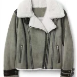Women’s Bomber Grey Shearling Suede Leather Jacket