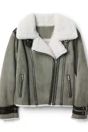 Women’s Bomber Grey Shearling Suede Leather Jacket