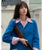 The End of Oak Street Anne Hathaway Royal Blue Floral Print Trim Mid Length Utility Chore Coat