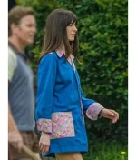 The End of Oak Street Anne Hathaway Royal Blue Floral Print Trim Mid Length Utility Chore Coat