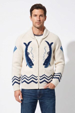 Beige vintage Canadian fish knit sweater