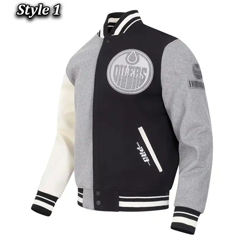 Edmonton Oilers Reverse Varsity Wool Jacket 01 Edmonton Oilers Reverse Varsity Wool Jacket