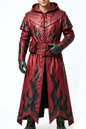 Flame Halloween Gothic Red Leather Coat