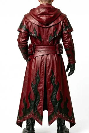 Flame Halloween Gothic Red Leather Coat