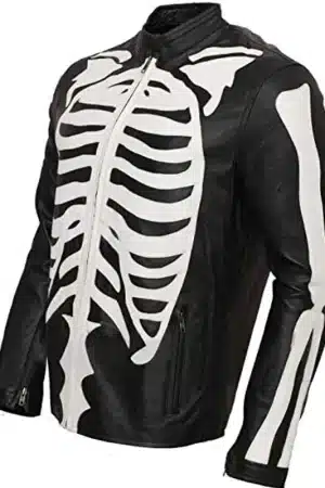 Halloween Party Skeleton Bones Black Leather Jacket