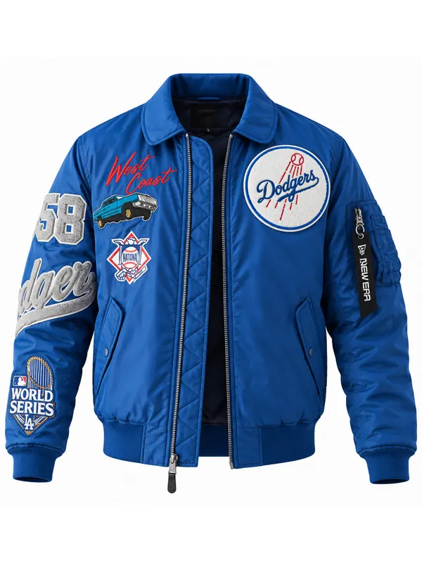 Los Angeles Dodgers New Era x Alpha Industries MA-1 Full-Zip Bomber Jacket 01 Los Angeles Dodgers New Era x Alpha Industries MA-1 Full-Zip Bomber Jacket