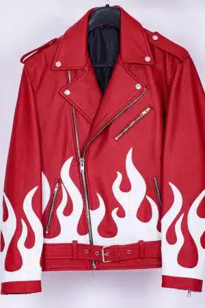 Meteor Flames Leather Biker Jacket