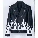 Meteor Flames Leather Biker Jacket
