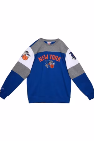 Mitchell and Ness New York Knicks Blue Overtime Long Sleeve Fashion Sweatshirt