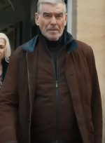 MobLand Pierce Brosnan Brown Suede Leather Jacket