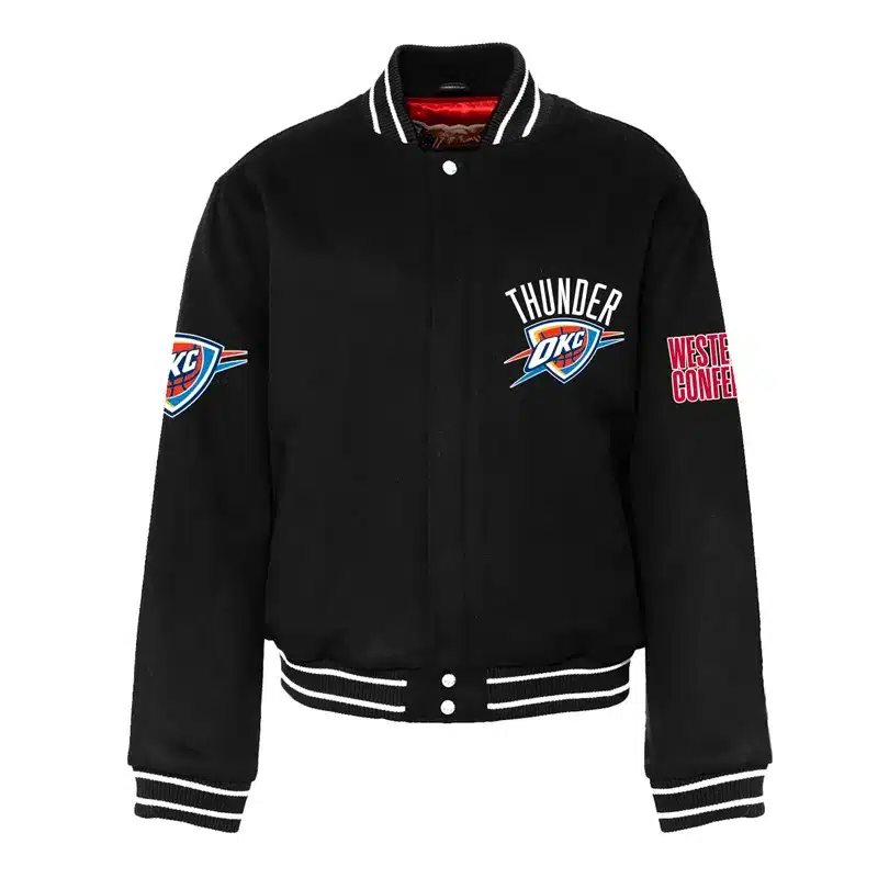 Oklahoma City Thunder Black White Varsity Wool Jacket 01 Oklahoma City Thunder Black and White Varsity Wool Jacket