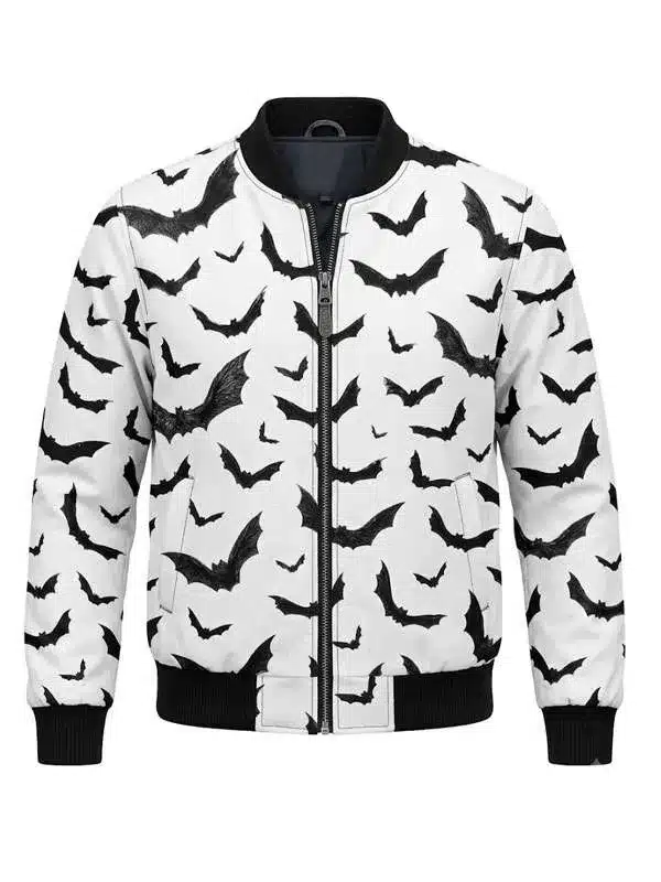 Halloween Black Bats Print Bomber Jacket 01 Halloween Black Bats Print Bomber Jacket