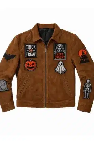 Halloween Patches Vintage Suede Leather Jacket