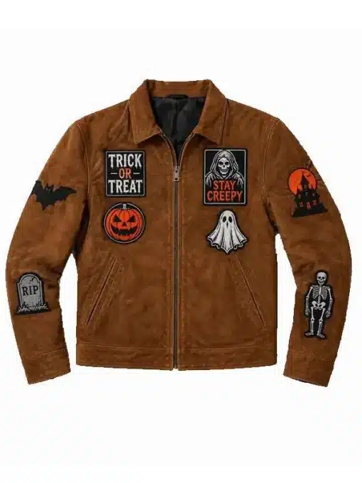 Halloween Patches Vintage Suede Leather Jacket 01 Halloween Patches Vintage Suede Leather Jacket