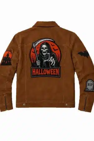 Halloween Patches Vintage Suede Leather Jacket