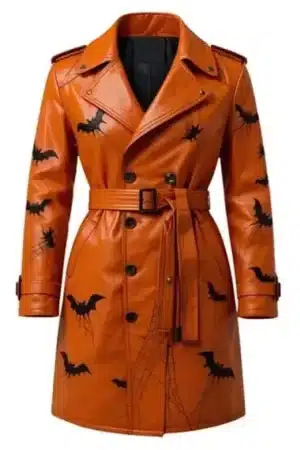 Halloween Spooky Leather Trench Coat
