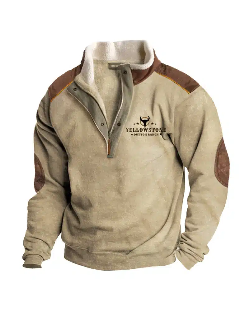 Mens Vintage Western Yellowstone Khaki Sweatshirt 01 Mens Vintage Western Yellowstone Khaki Sweatshirt