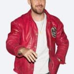 Ryan Gosling Gorilla Logo Red Leather Jacket