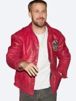 Ryan Gosling Gorilla Logo Red Leather Jacket