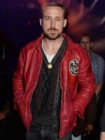 Ryan Gosling Gorilla Logo Red Leather Jacket