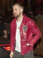 Ryan Gosling Gorilla Logo Red Leather Jacket