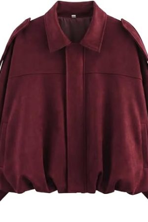Women's Oversized Faux Suede Cropped Bomber Jacket