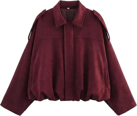 Women's Oversized Faux Suede Cropped Bomber Jacket 001 Women's Oversized Faux Suede Cropped Bomber Jacket