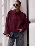 Women's Oversized Faux Suede Cropped Bomber Jacket